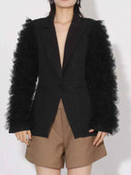 One Button Mesh Long Sleeve Blazer ace52718-0a2c-4608-aca4-20252071b556-Max-Origin