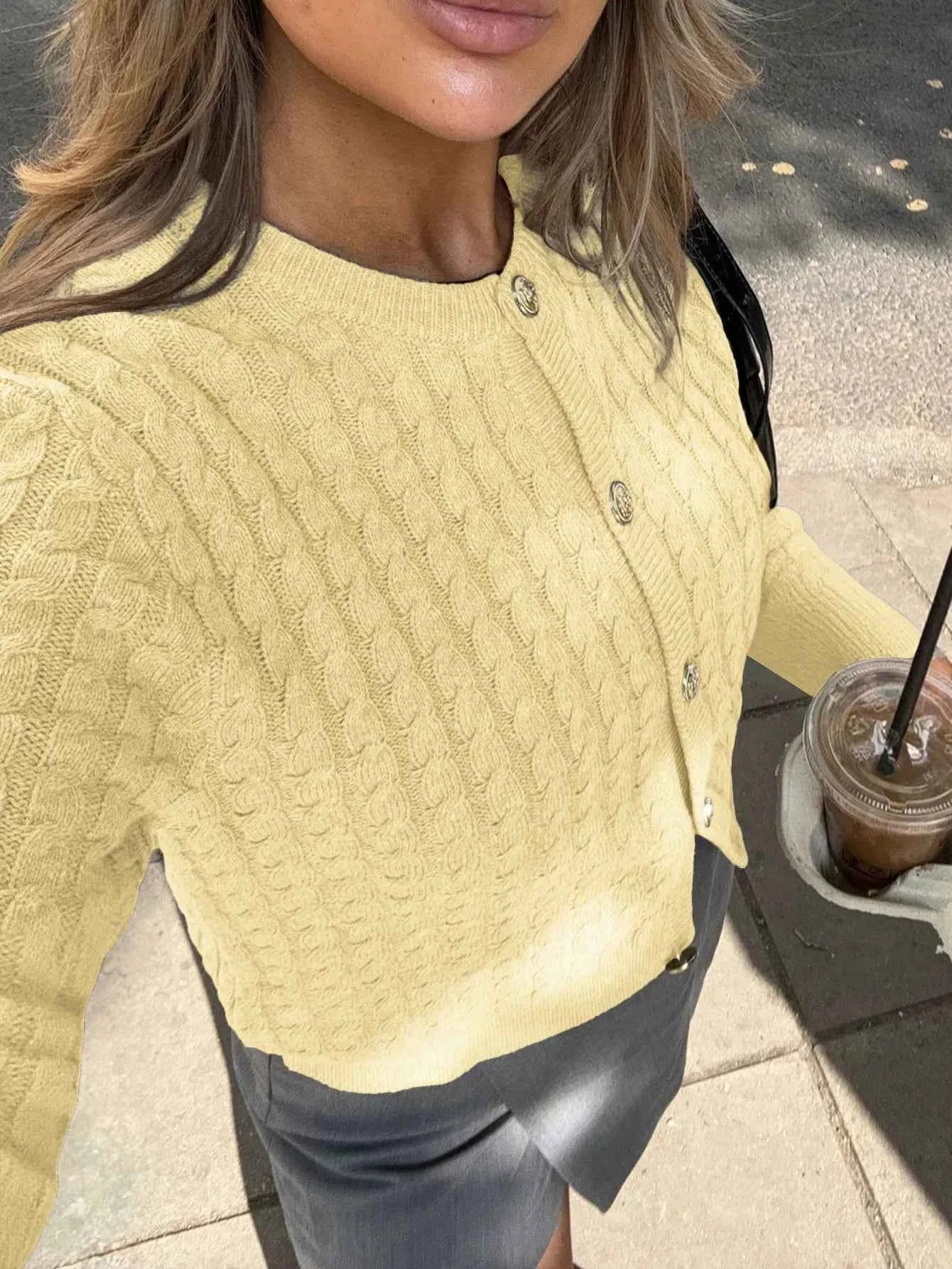 Cable Knit Button-Up Cardigan Yellow aced3fd1-f72c-45a3-af30-774750a56054-Max-Origin