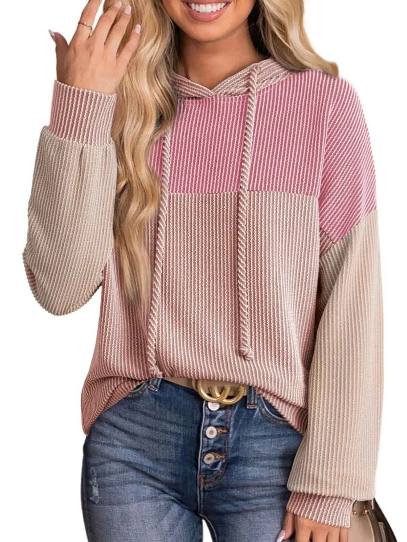 Drawstring Color Block Long Sleeve Hoodie acf95e381c744299a0a6000a3aca69cd-Max-Origin