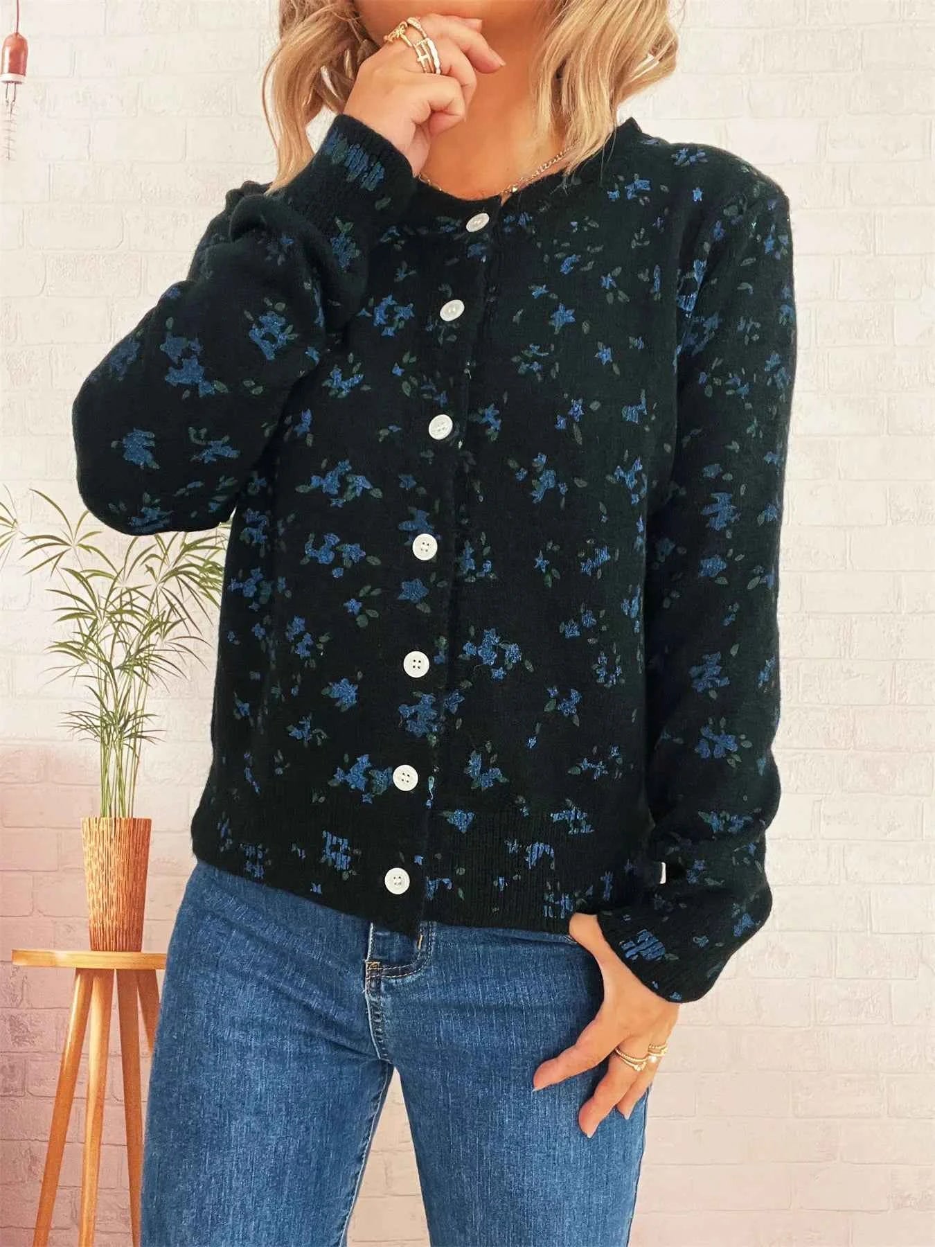 Floral Button-Up Long Sleeve Cardigan acfbd987f3d74235b7302d7d6524ed4a-Max-Origin