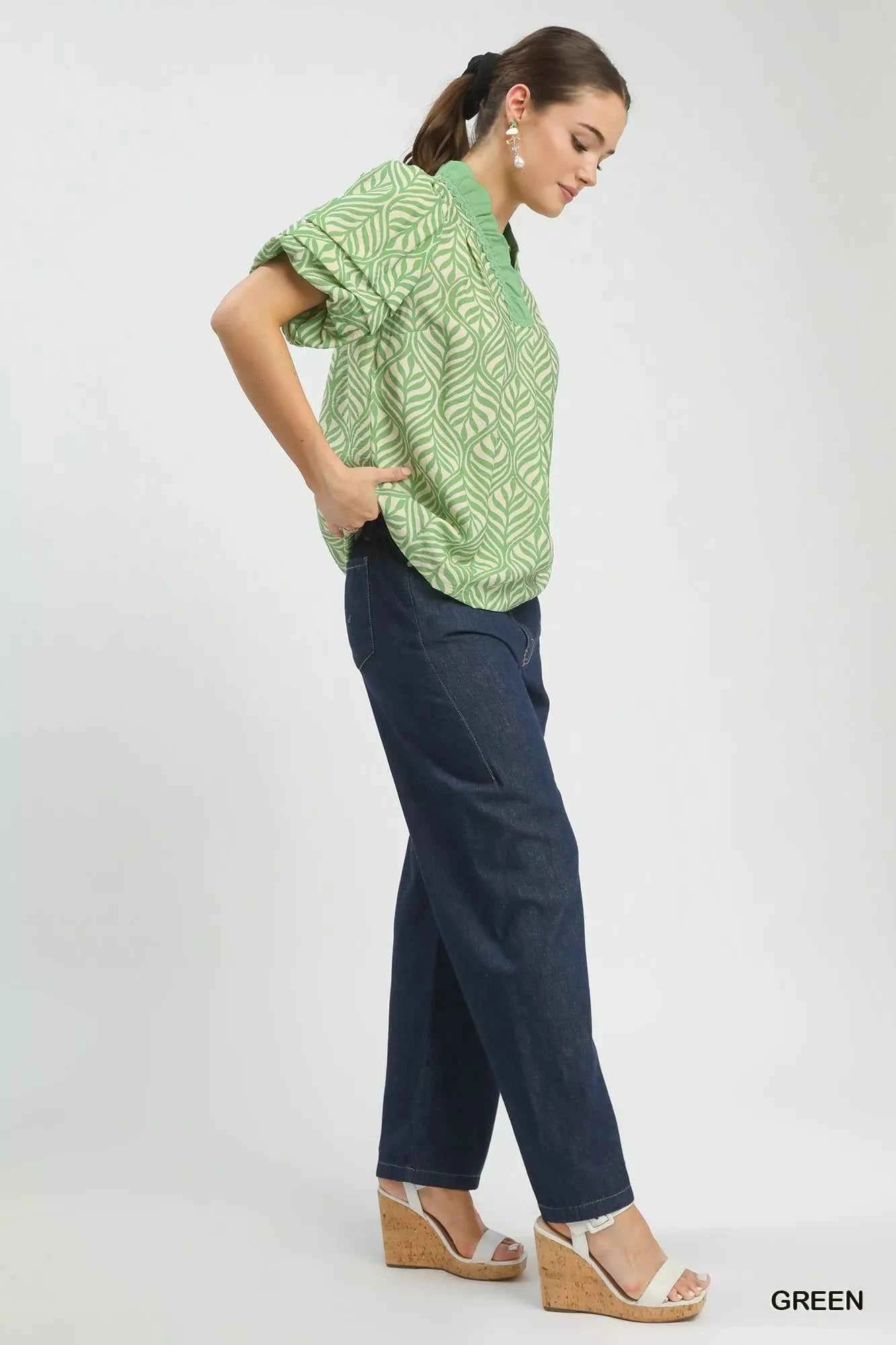 Umgee Printed Puff Sleeve Ruffle Neck Top ad085469-011e-4d67-9cf6-1701356b5f61-Max-Origin
