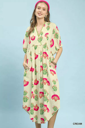Abstract Print V-Neck Midi Dress CREAM ad170075-afc7-482b-a77e-7c06ce1cb8d9-Max-Origin