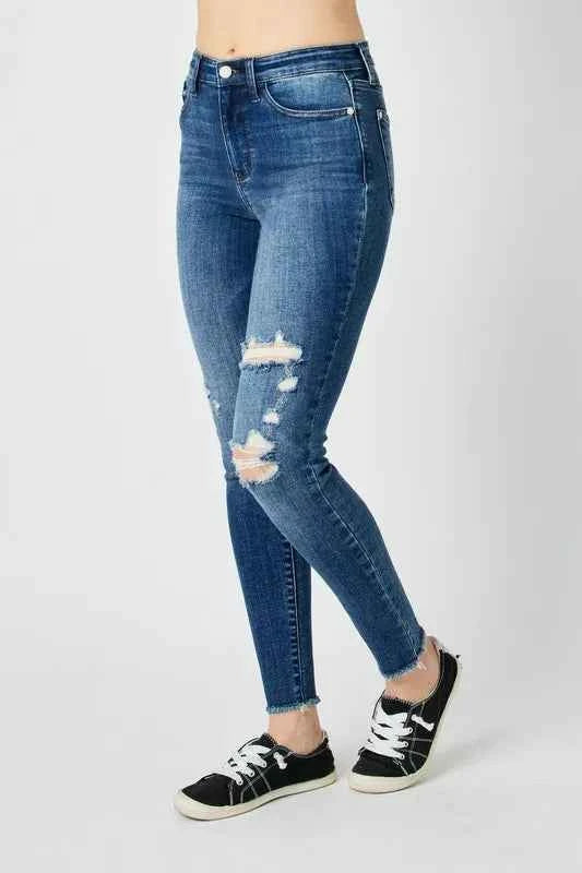 Judy Blue Full Size High Waist Distressed Skinny Jeans ad20670a-2f47-467b-80d6-cc03535807e3-Max