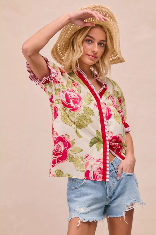 Floral Printed Ruffled Blouse - 100% Cotton Contrast Edge ad21c4fc-281b-4244-8b00-903d34ae6464-Max-Origin