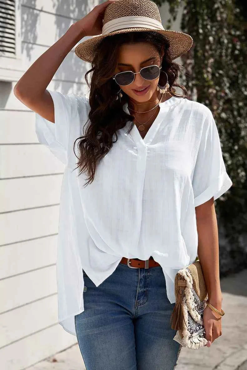 Notched Short Sleeve Blouse ad2363b6-9c82-4395-bc5d-9e842250258a-Max-Origin