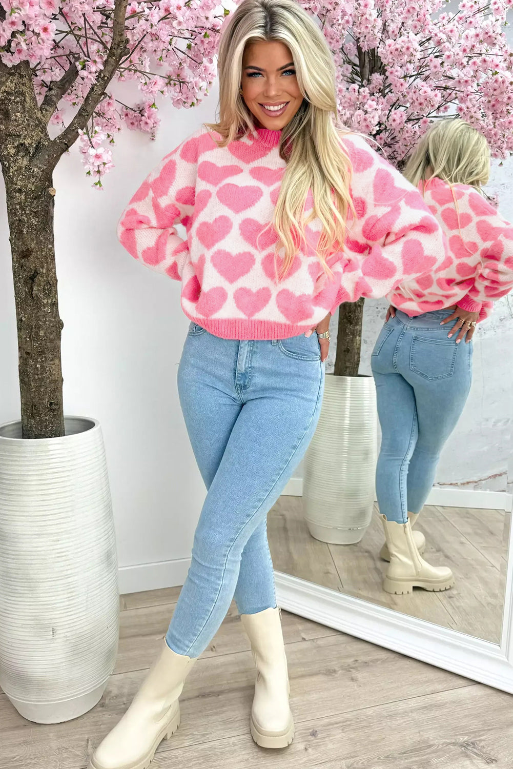 Strawberry Pink Love Heart Valentine Knit Sweater ad23e84acd475cbd