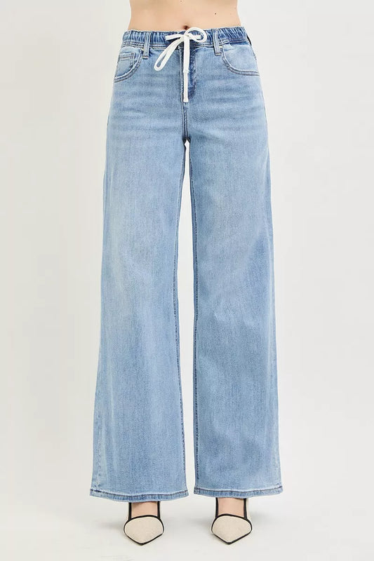 Elastic Band Slouchy Wide Jeans with Drawstring ad2b7dd6-26a0-40ea-8056-e88c684eb92b-Max-Origin