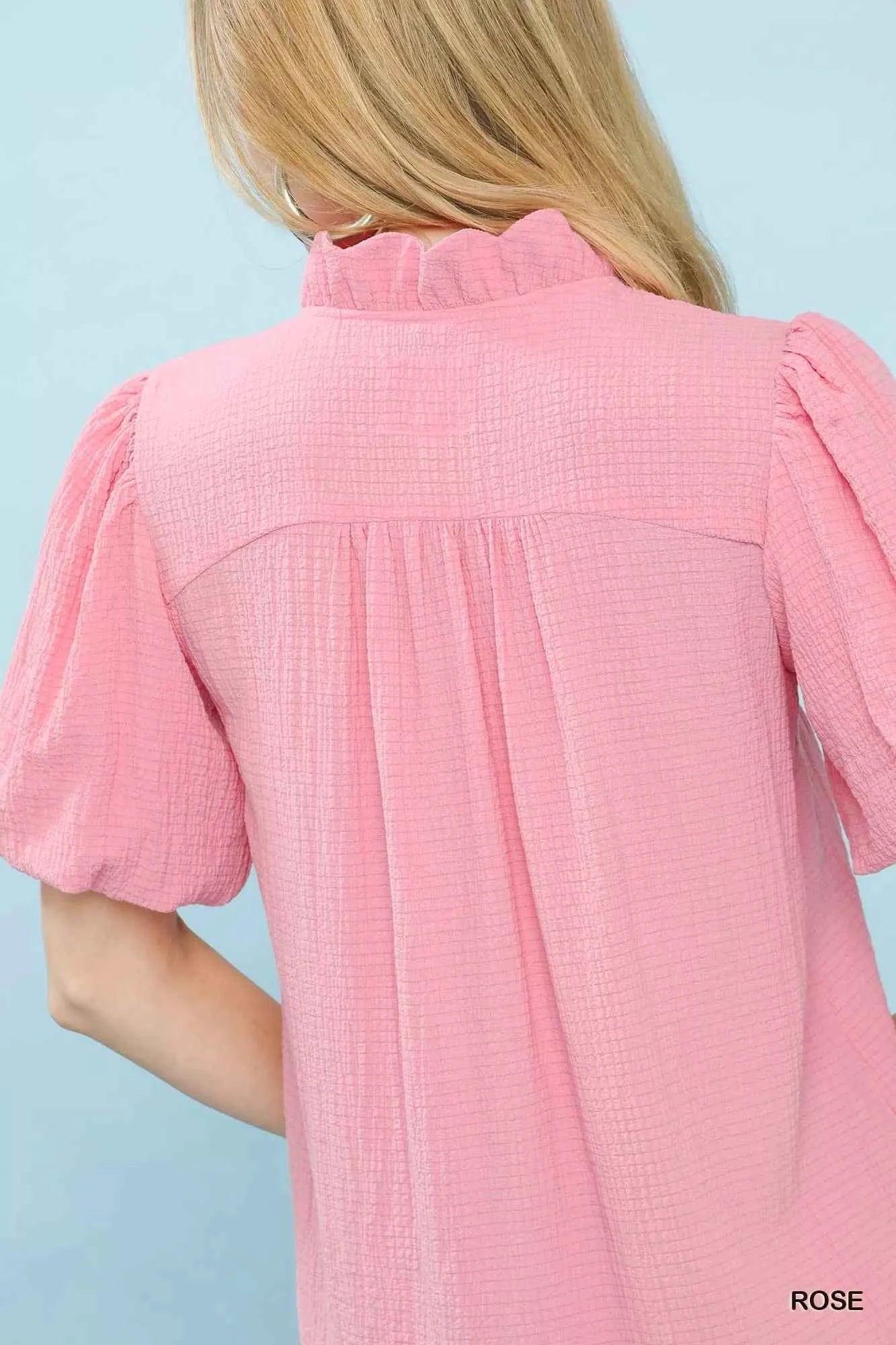 Umgee Seersucker Puff Sleeve Blouse ad3017d2-1971-4584-badf-3b05f3101c2d-Max-Origin