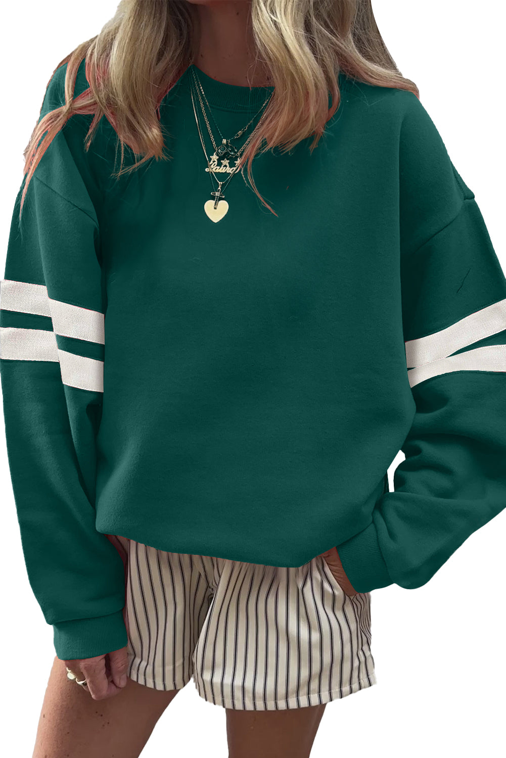 Orange Preppy Striped Sleeve Loose Sweatshirt ad30d8adddd7d5b6
