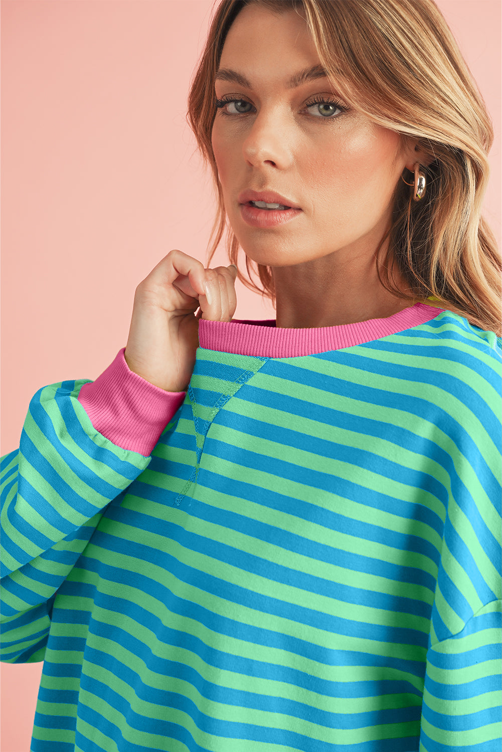 Black Stripe Contrast Edge Cross Seam Oversized Sweatshirt ad42b499815ec1e9