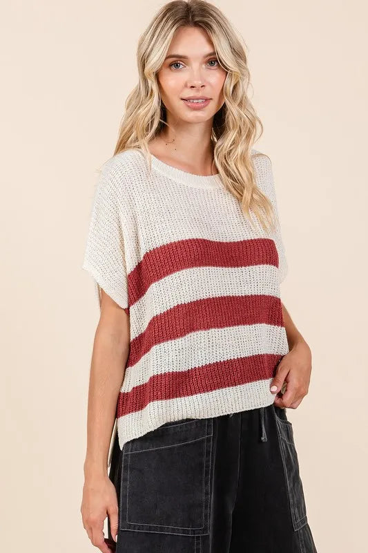 Mittoshop Contrast Striped Round Neck Short Sleeve Sweater ad4770ab-df8d-45aa-af70-008b7b516d88-Max