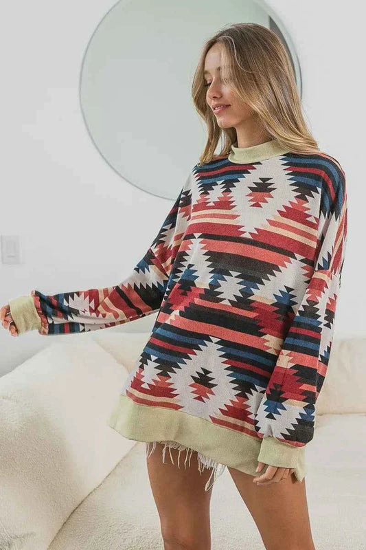 BiBi Aztec Print Mirr Mock Neck Lslv Top RUST COMBO ad4af226e4474b0ca452e0d1d388c3d9-Max-Origin