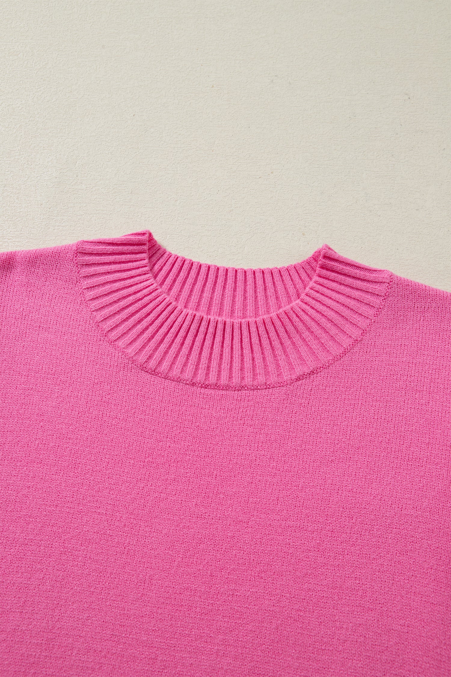 Sachet Pink Solid Color Ribbed Trim Round Neck Ruffle Short Sleeve Sweater ad527585e1d3fcfe