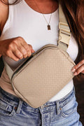 Parchment Checkered Zipped Buckle Strap Leather Crossbody Bag Parchment ONE SIZE 95%PU+5%Alloy ad595a0dd037afd4