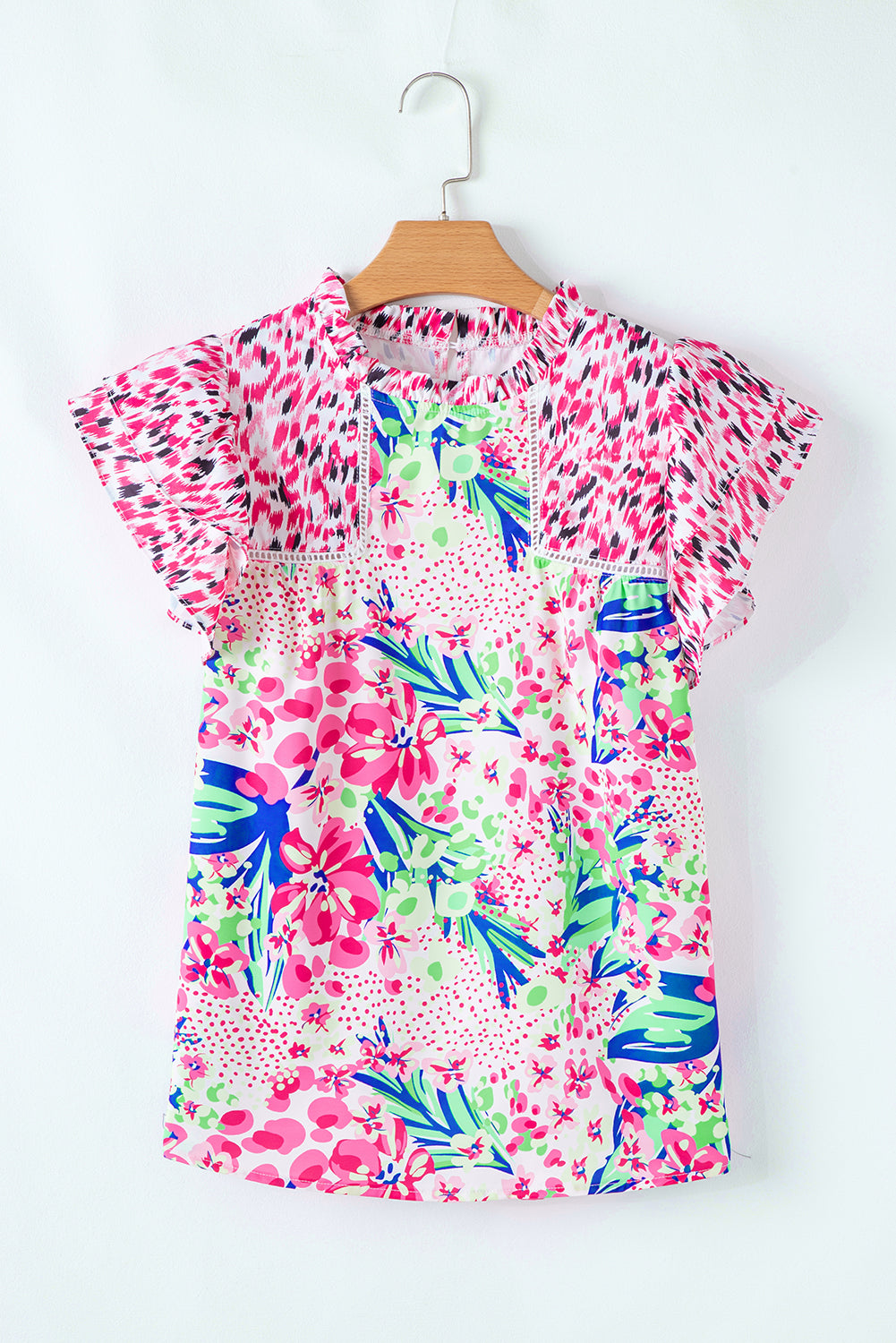 Red Floral Mixed Print Ruffle Cap Sleeve Blouse ad5dd2e39d5dddd3