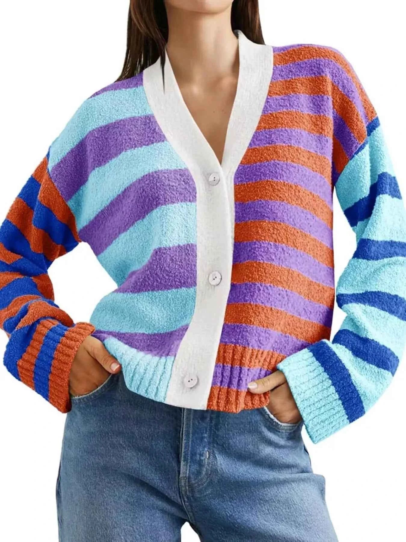 Striped Knit Button-Down Cardigan Blue ad620af5-b54b-43cc-8c28-60c42c4fb362-Max-Origin