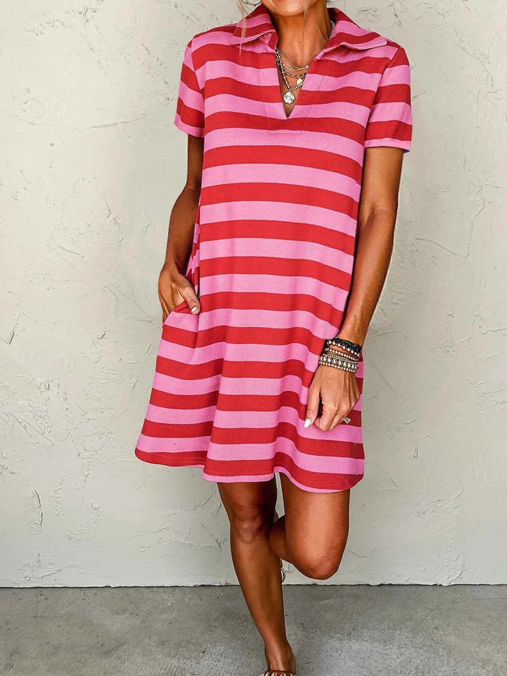 Striped Johnny Collar Short Sleeve Dress ad6cdf43cfe34ae487a1254e994badf8-Max-Origin