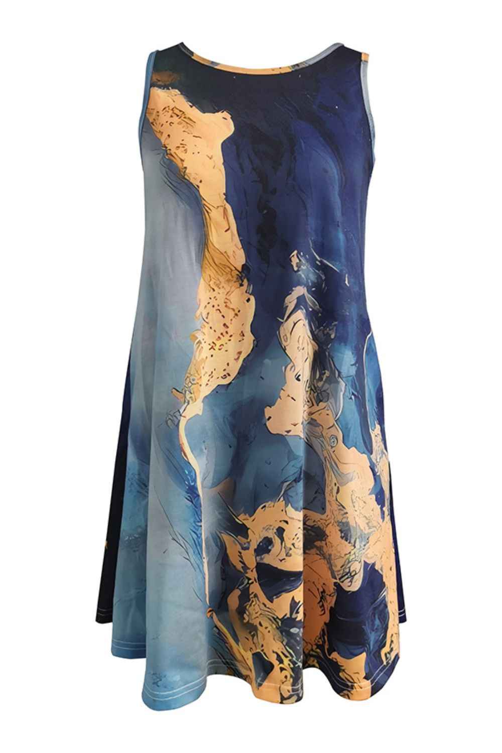 Shiny Abstract Print Round Neck Sleeveless Dress with Pockets ad705c9374af46e295820b746997470d-Max