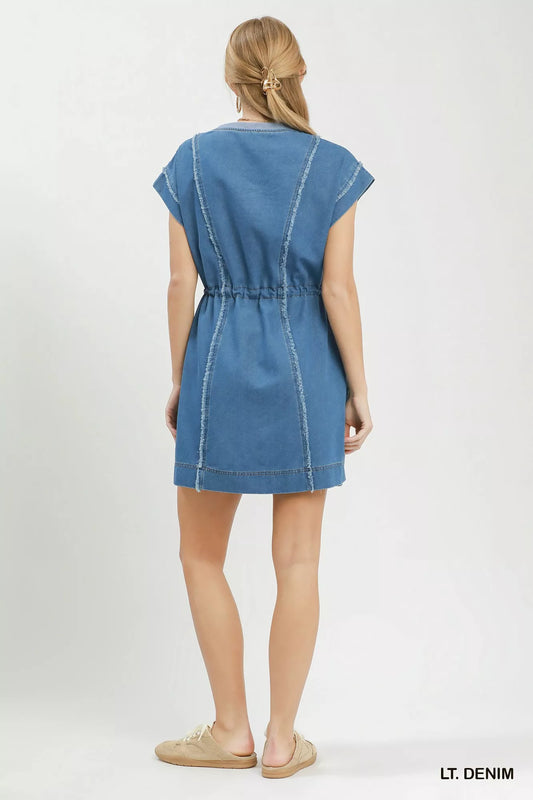Drawstring Waist Frayed Denim Mini Dress ad737f96-5762-4e9a-a878-619a048dece3-Max-Origin