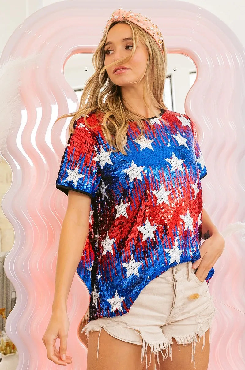 BiBi American Theme Star Pattern Sequin Top ad7d71503cc04b0fbcd80ae23073626a-Max-Origin