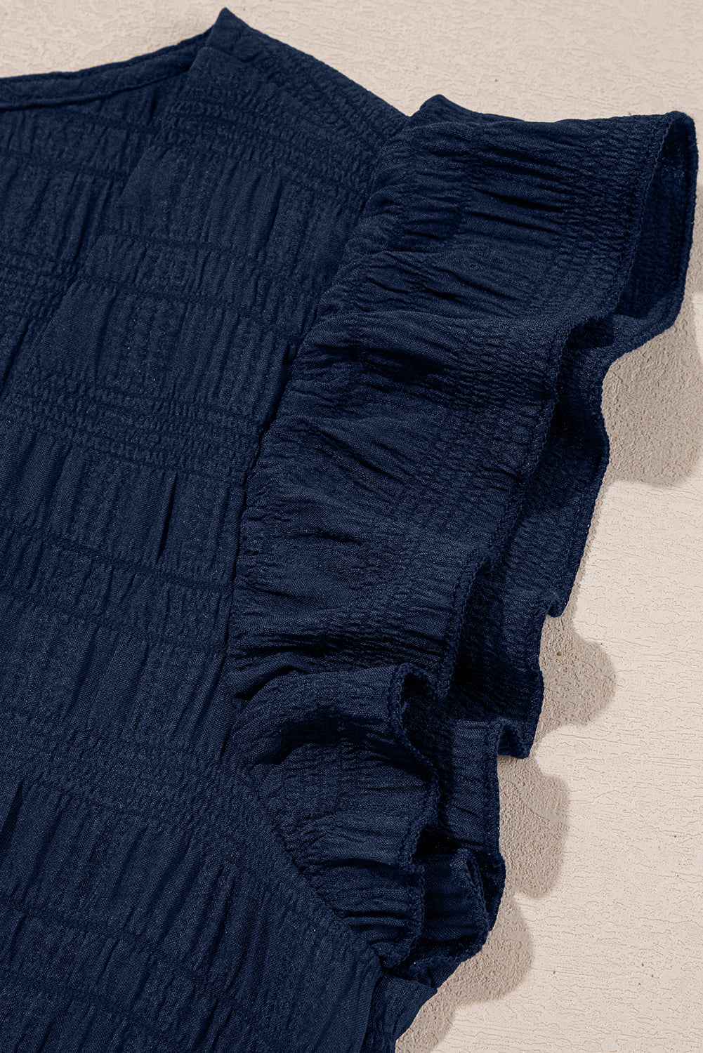 Dirty Blue Textured Ruffle Top and Shirred High Waist Shorts Set ad7e1ebb329d464d