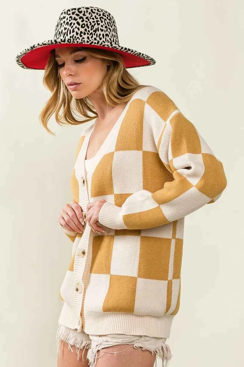 BiBi Checked V-neck Cardigan ad80dca999714302934f6af916d8a18f-Max-Origin