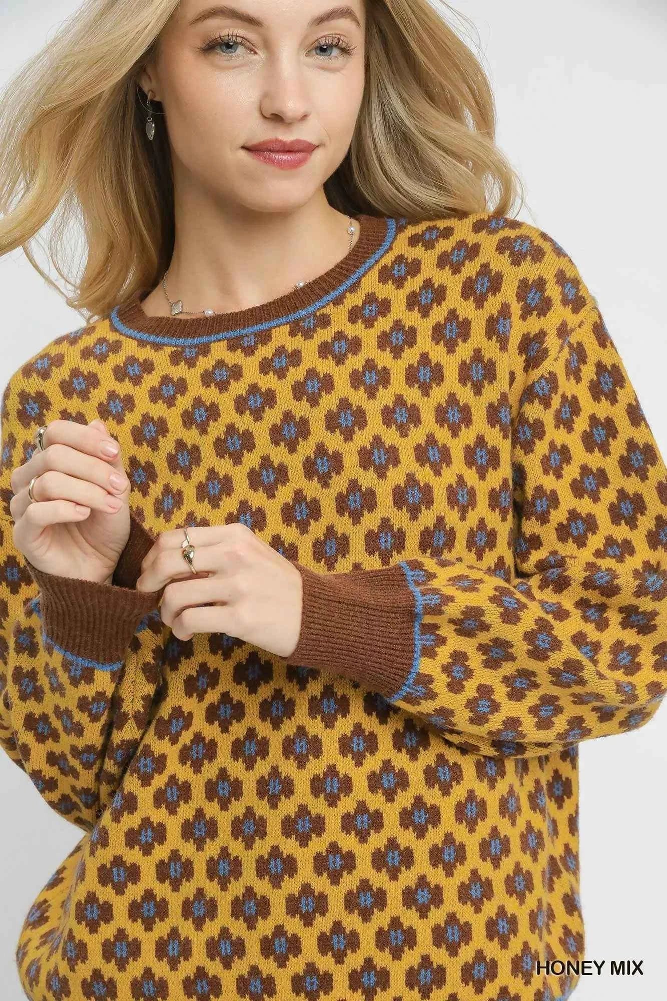 Umgee Abstract Print Crew Neck Sweater ad886ae9-2a2c-41fa-bbf5-1ef97cf710be-Max-Origin