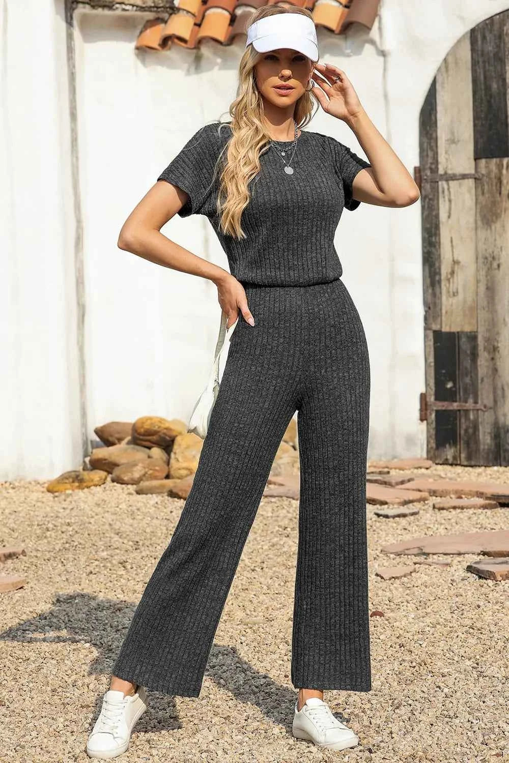 Ribbed Short Sleeve Wide Leg Jumpsuit ad9109b9-0451-4d06-980c-03b2b95117c4-Max-Origin
