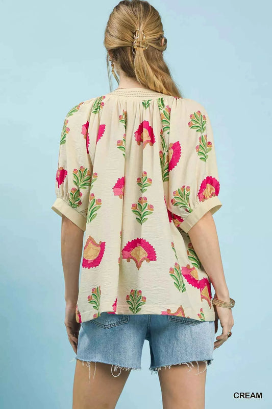 Abstract Print Blouse with Ruched Detail ad92077d-aac2-4863-a4b6-d52293a8e882-Max-Origin