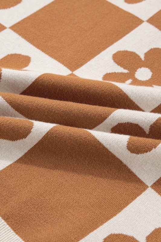 Flower Checker Henley Baggy Sweater ad96e05e-f142-4134-bfe2-06e12497089c