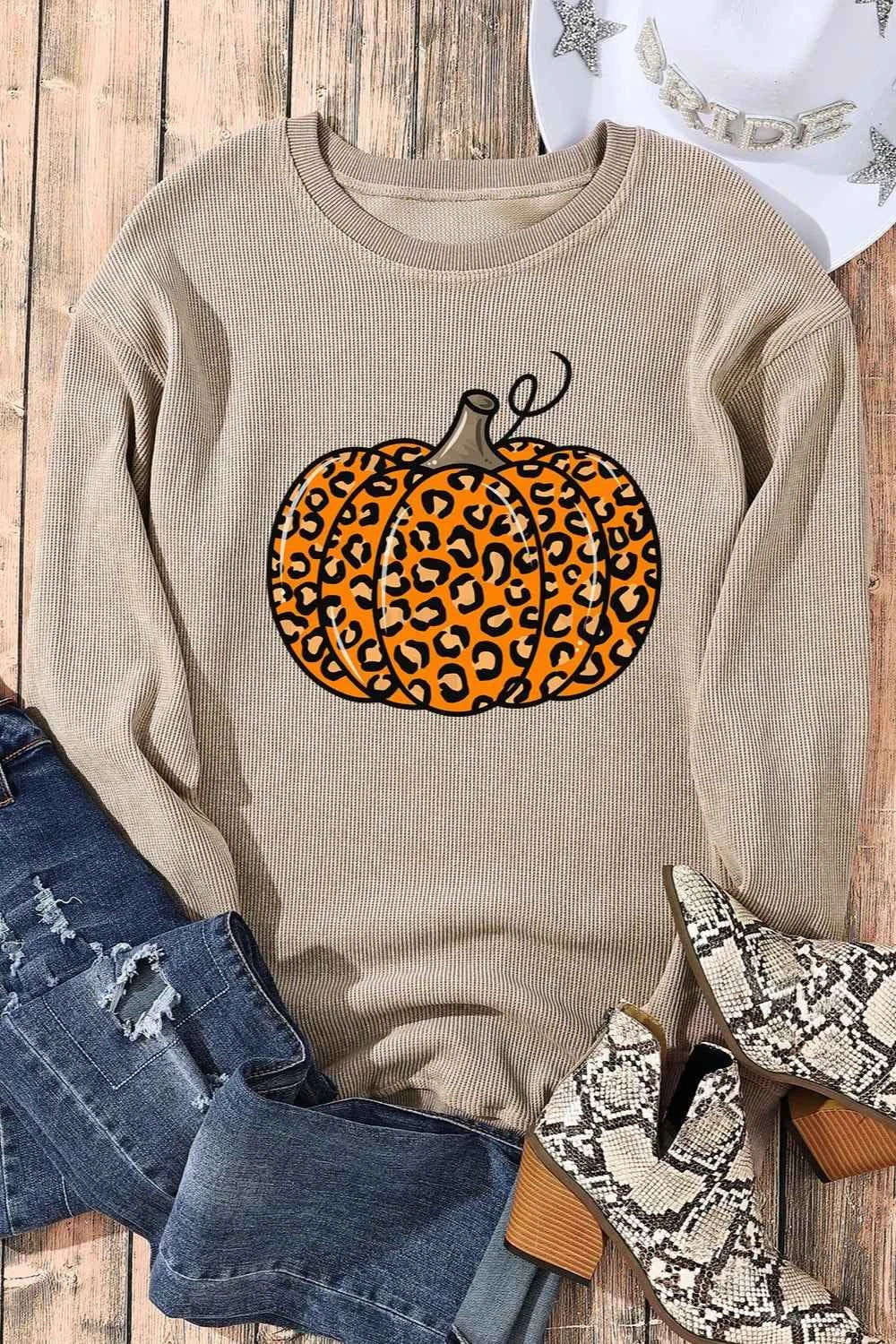 Pumpkin Round Neck Long Sleeve Sweatshirt ad9ed466-3469-4439-8715-a59831a34768-Max