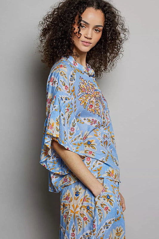 Floral Printed Woven Ruffle Sleeve Shirt ada2da64-4d91-4aa9-89cc-478a9509e3bb-Max-Origin