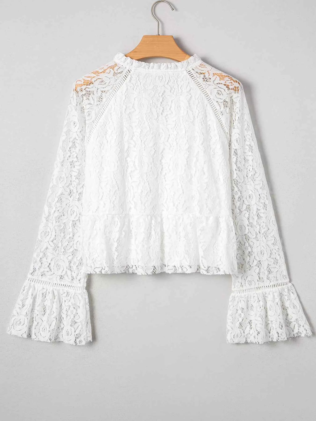 Tie Neck Lace Ruffle Detail Long Sleeve Blouse adab403e22db4041857daf44c36060b4-Max-Origin
