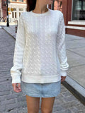 Cable-Knit Round Neck Pullover Sweater White adbf92220b894d5ba532770a96243cef-Max-Origin