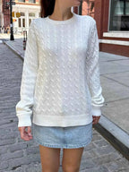 Cable-Knit Round Neck Pullover Sweater White adbf92220b894d5ba532770a96243cef-Max-Origin