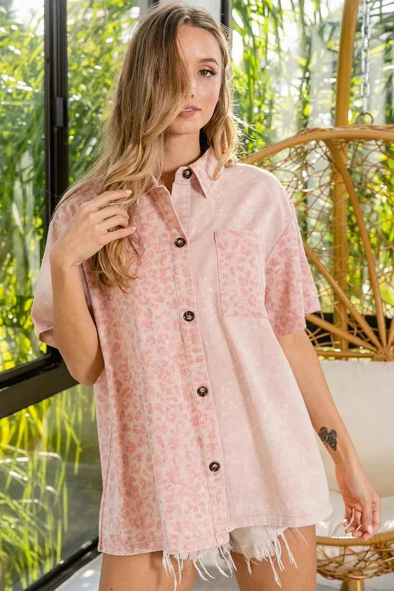 BiBi Mineral Washed Leopard Print Short Sleeve Shirt adc9d5e9290848698bdf578511151aca-Max-Origin