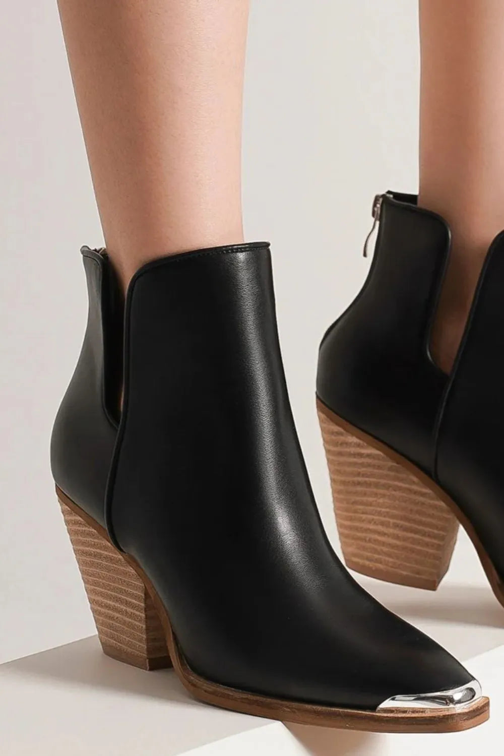Beast Fashion Pointed Metal-Tip Toe Block Heel Ankle Boots adccba63-4ffd-437e-9c39-af5660bfde8e-Max