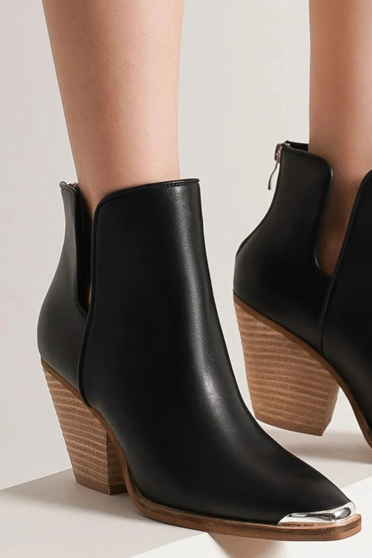 Beast Fashion Pointed Metal-Tip Toe Block Heel Ankle Boots adccba63-4ffd-437e-9c39-af5660bfde8e-Max