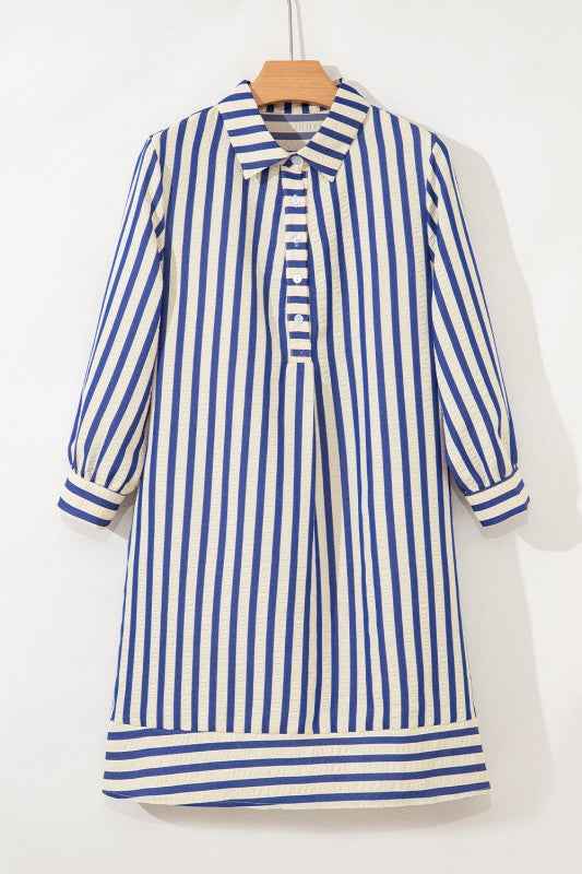 Stripe Buttoned Collar Side Pockets Mini Dress add819a0-b62d-4e6a-a30e-2035268745a8