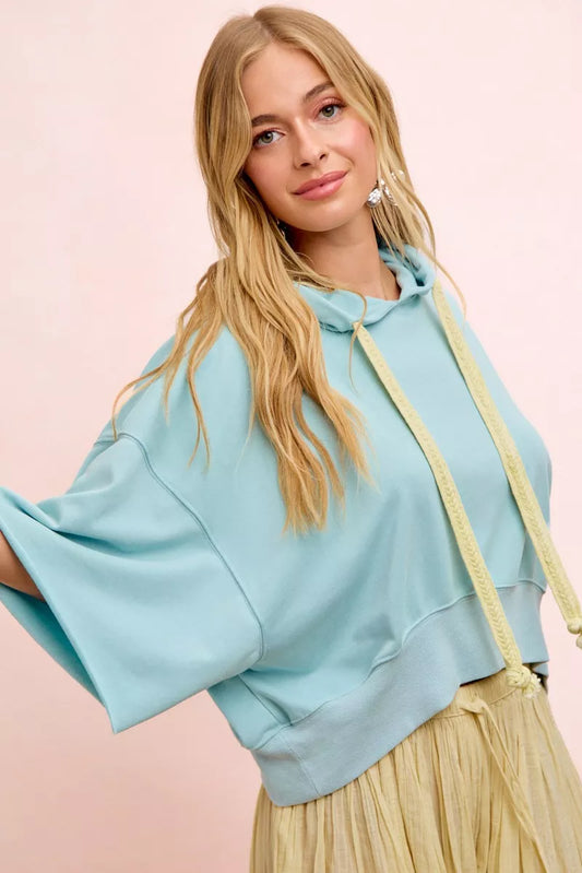 Washed Terry Short Sleeve Drawstring Hoodie Top addb18a4-6dc2-46c8-bc9d-6042a148a632-Max-Origin