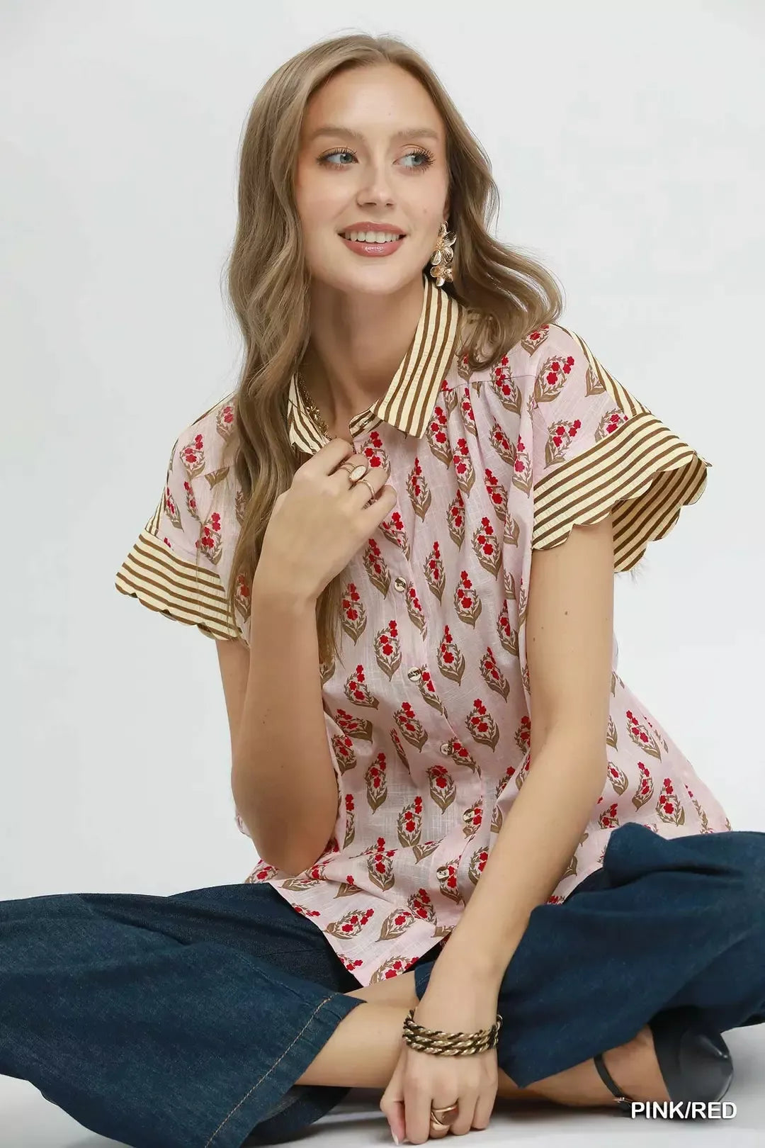 Block Print Button-Front Shirt with Contrast Stripe Point Collar adddc53f-8b67-4c6f-bfad-021d53bb7595-Max-Origin
