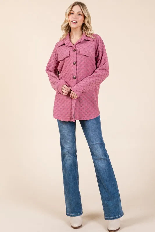 BOMBOM Checkered Button Down Dropped Shoulder Shacket addeb6ef-dffd-4e55-9a25-d97d49e4055c-Max