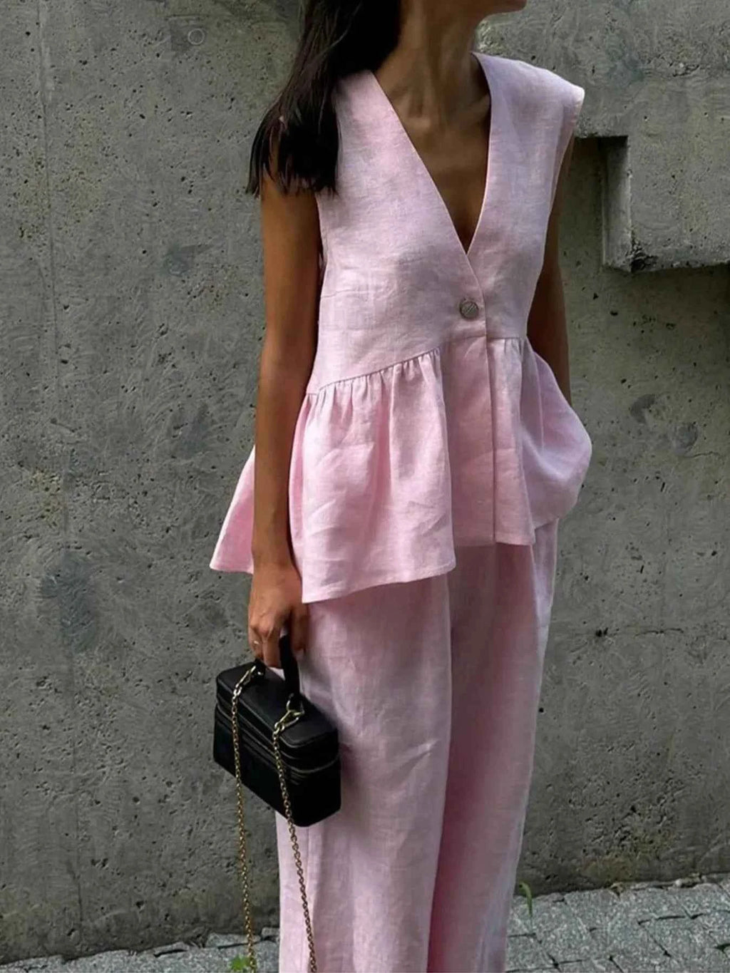 Button Down Peplum Vest and Pants Set Blush Pink adeeb230-afc9-47cd-b7dc-afb31b29d461-Max-Origin