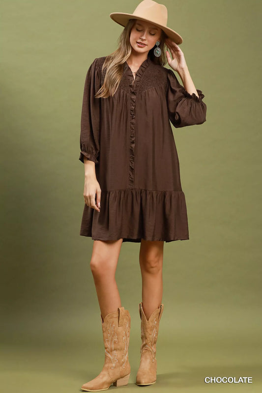 Smocked Ruffle Detail Tiered Mini Dress adf685bf-ee2a-4267-a53c-46546f7ab8f5-Max-Origin
