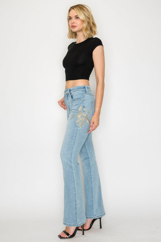 High rise embroidered modern bootcut jean As Shown ae092fa4-a99b-4efc-b166-b235aebafc0c