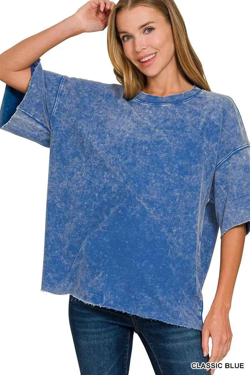 Zenana French Terry Washed Drop Shoulder Short Sleeve Top ae1058ab32544ee89c29b3ef6b5b7803-Max-Origin