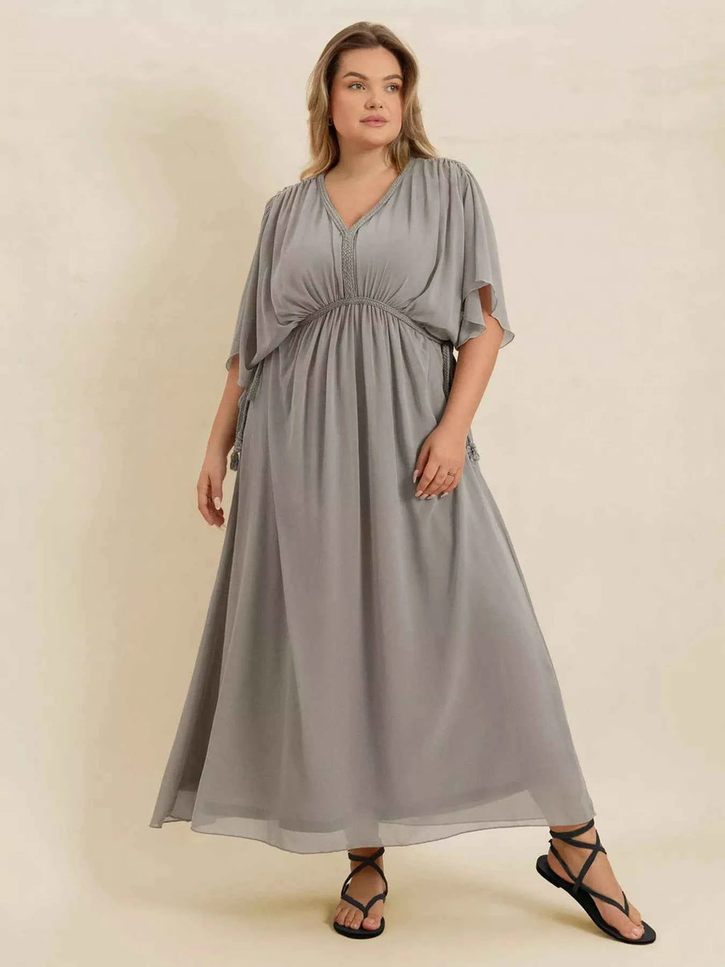 Plus Size V-Neck Flutter Sleeve Dress ae17b834-de20-4cea-8066-acc16c89fa22-Max-Origin