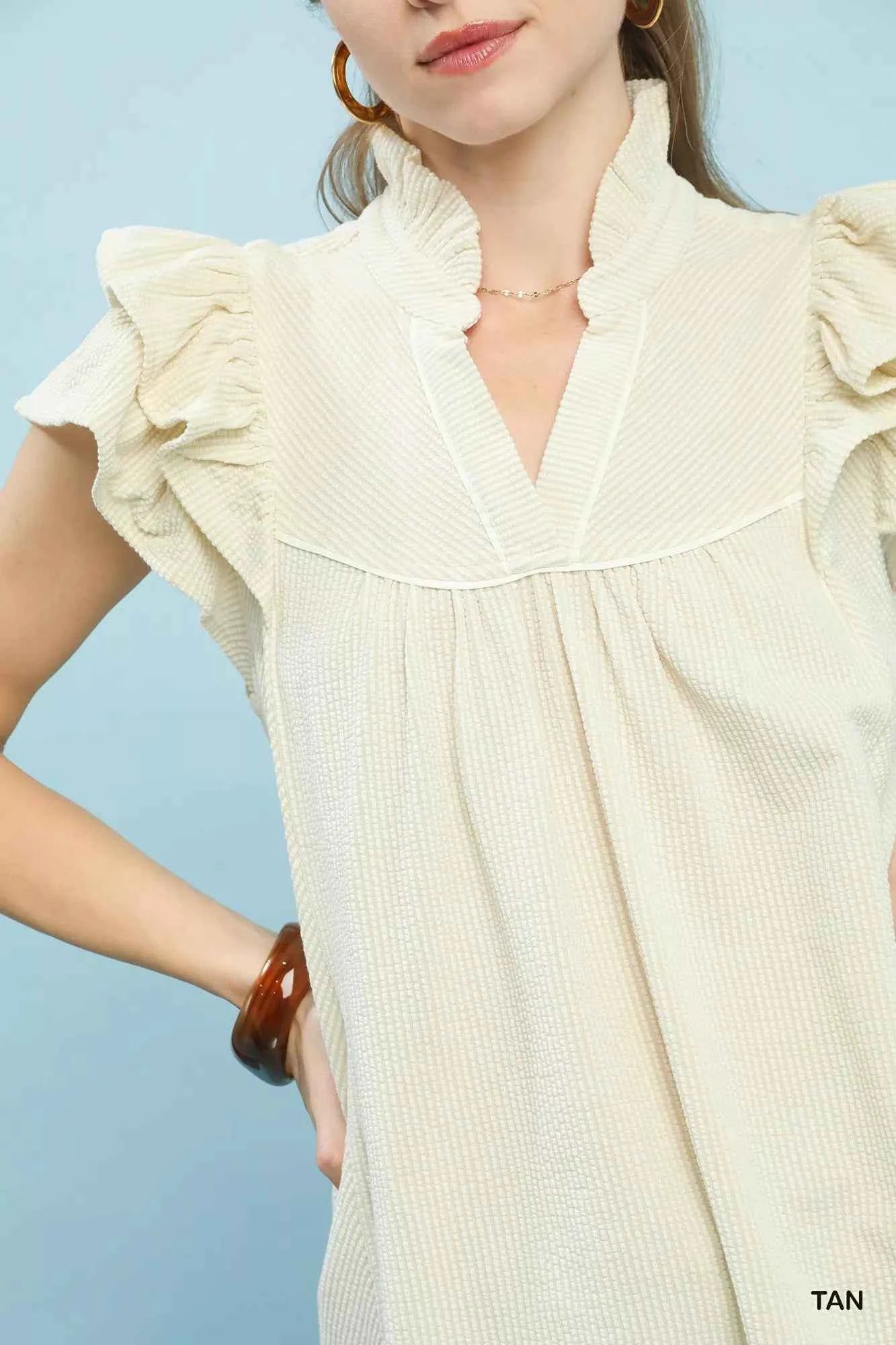 Umgee Ruffled Sleeve Textured Blouse ae1c6f34-35c6-477f-8183-eb7193a0c5f6-Max-Origin