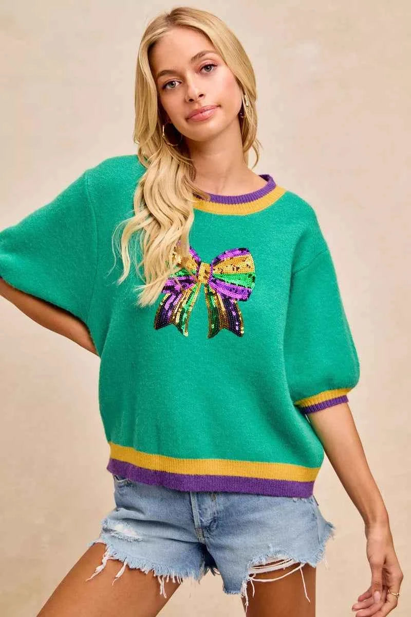 BiBi Mardi Gras Sequin Ribbon Patched Sweater ae1fcd91021e4f728bb740bb6b8aebe7-Max-Origin