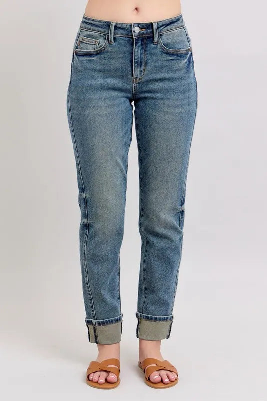 Judy Blue Full Size Mid Rise Vintage Wash Double Roll Cuff Boyfriend Jeans Plus Size MD ae3366db7f4d427289d6b99d78e99b9c-Max-Origin